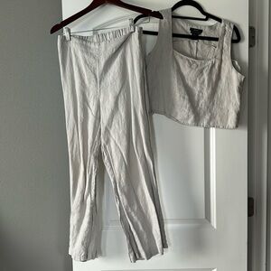 Tahari Light Gray Linen Crop Tank and Pants Set